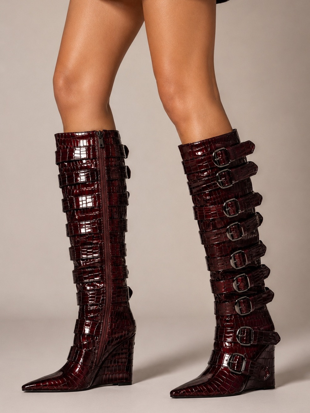 🔥 NIB Azalea Wang “Cinzia” Red Croc Buckle Knee-High Boots 🔥 sizes 6, 7 and 7.5
